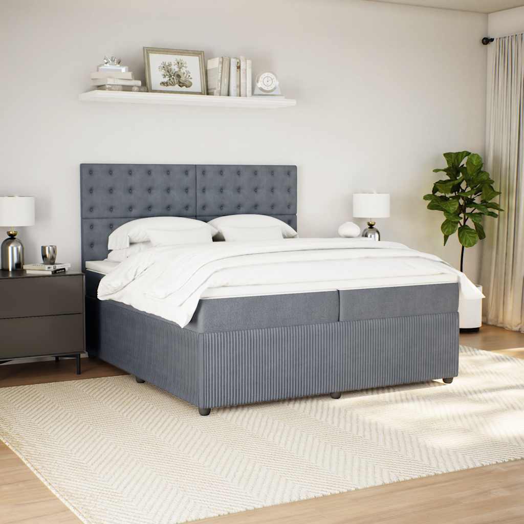 Giroletto a Molle con Materasso Grigio Scuro 200x200 cm Velluto
