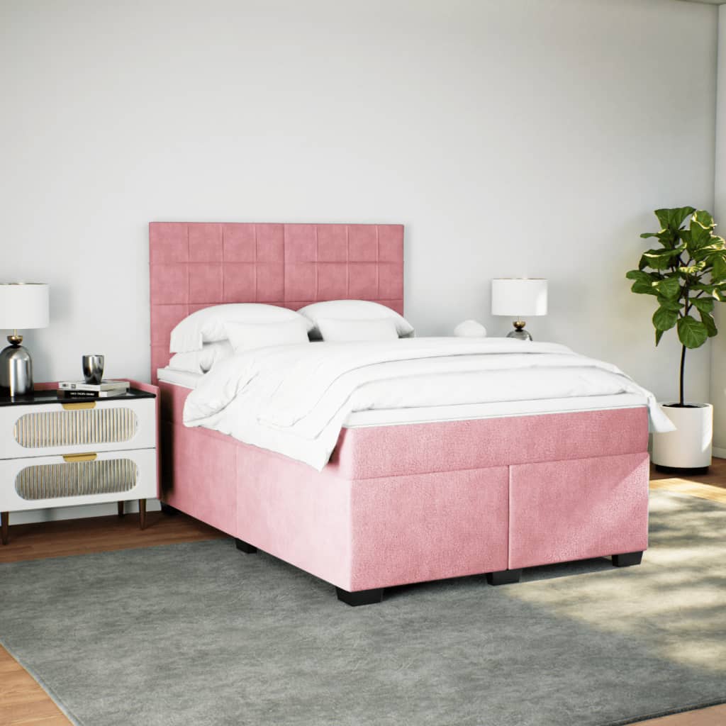 Giroletto a Molle con Materasso Rosa 140x200 cm in Velluto