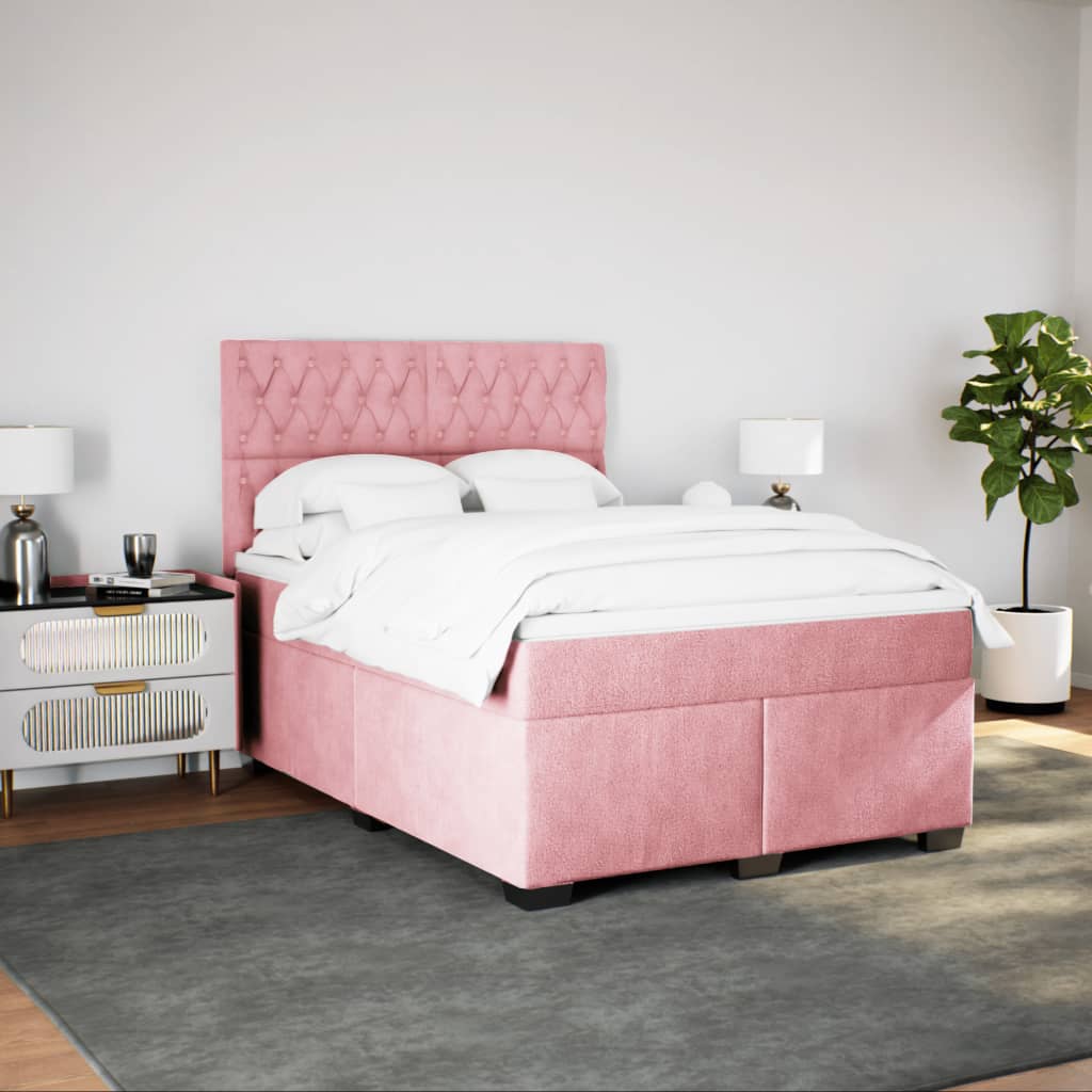 Giroletto a Molle con Materasso Rosa 140x200 cm in Velluto