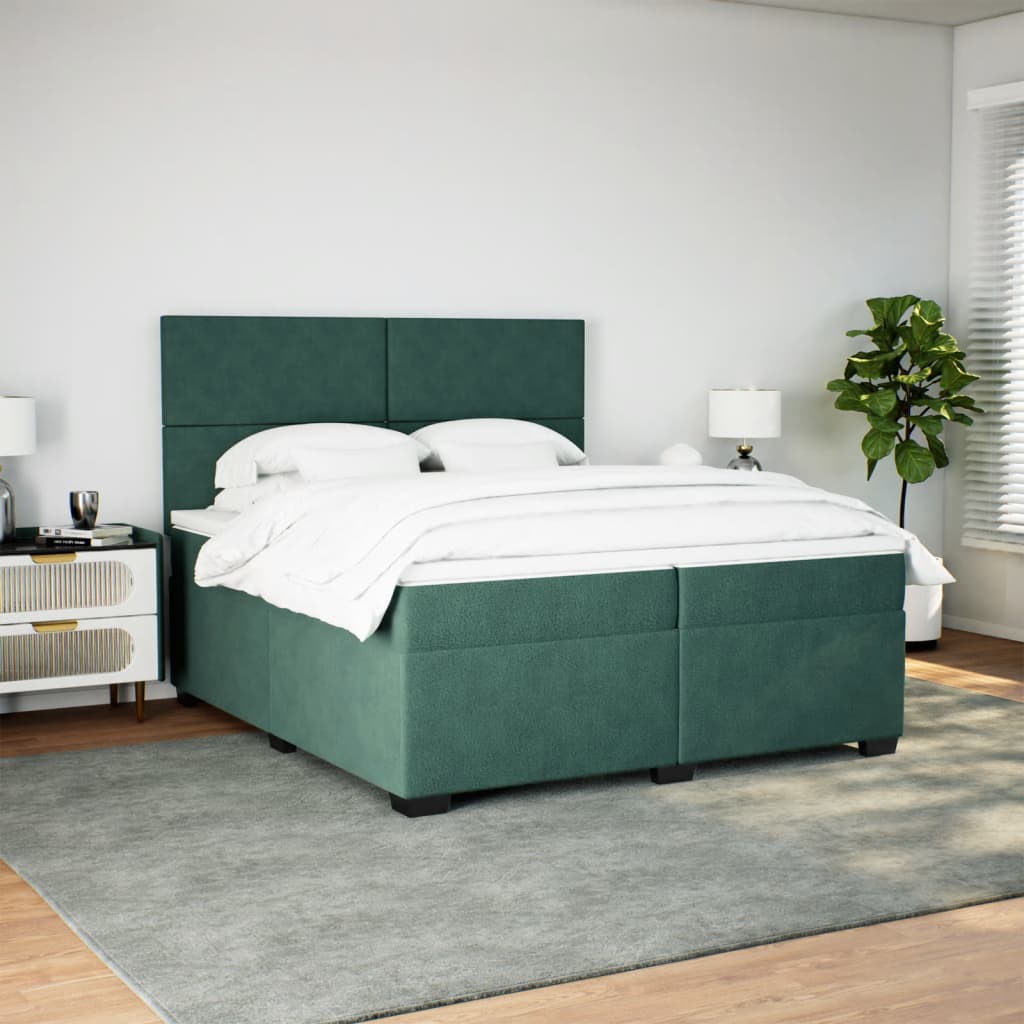 Giroletto a Molle con Materasso Verde Scuro 200x200 cm Velluto