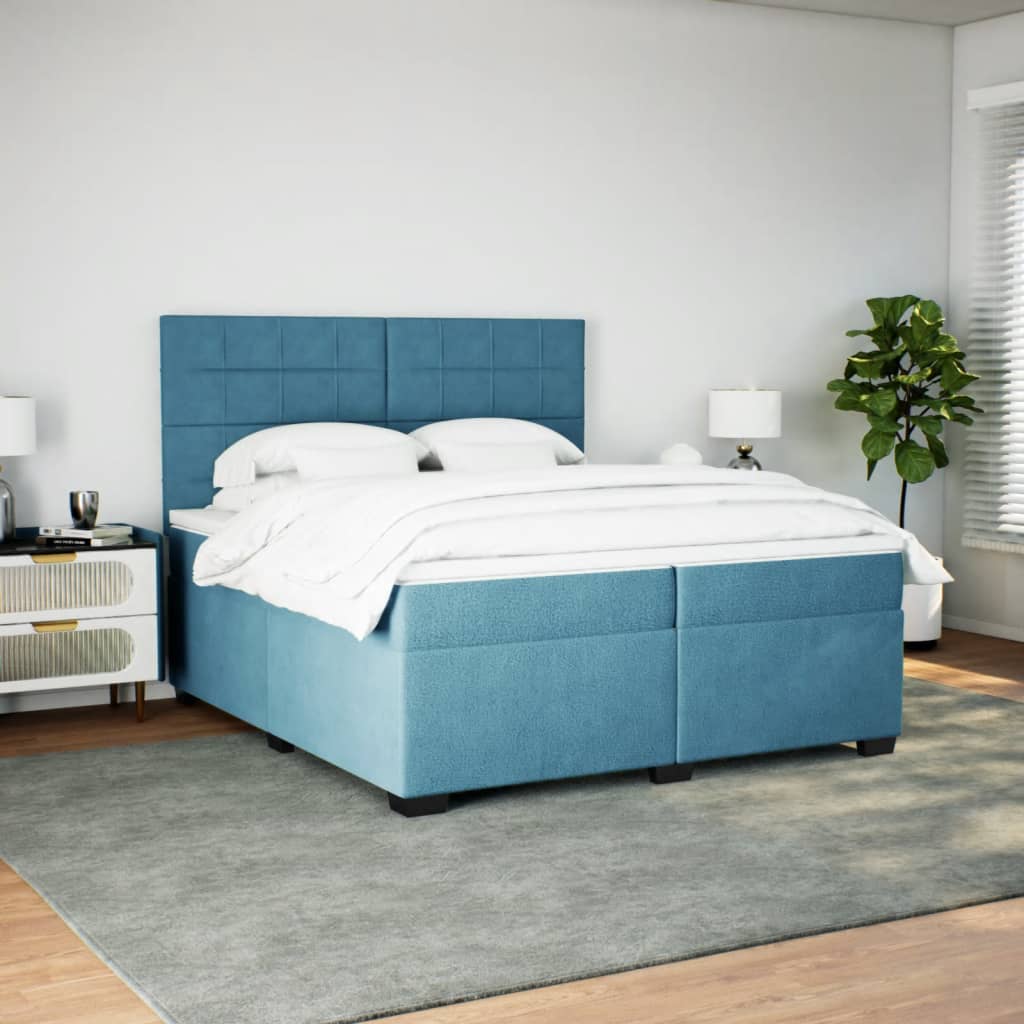 Giroletto a Molle con Materasso Blu 200x200 cm in Velluto