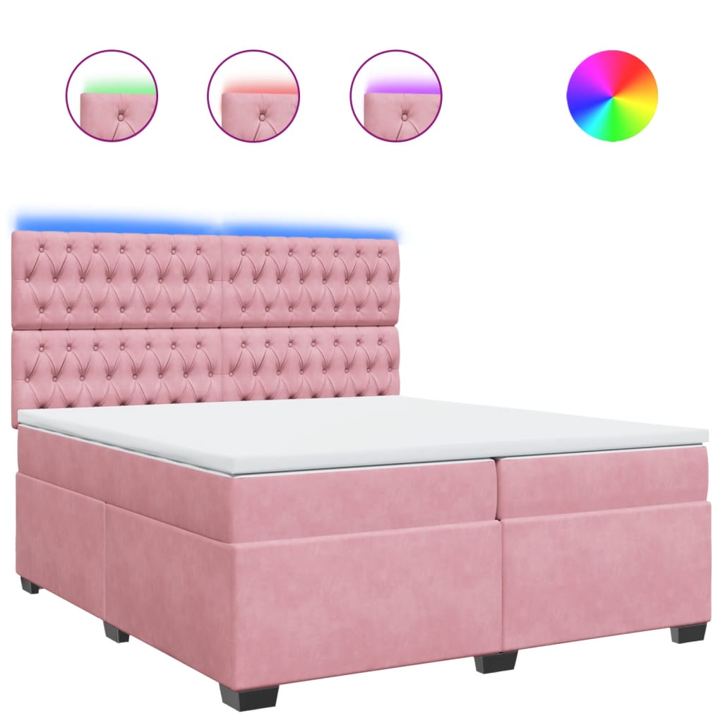 Giroletto a Molle con Materasso Rosa 200x200 cm in Velluto