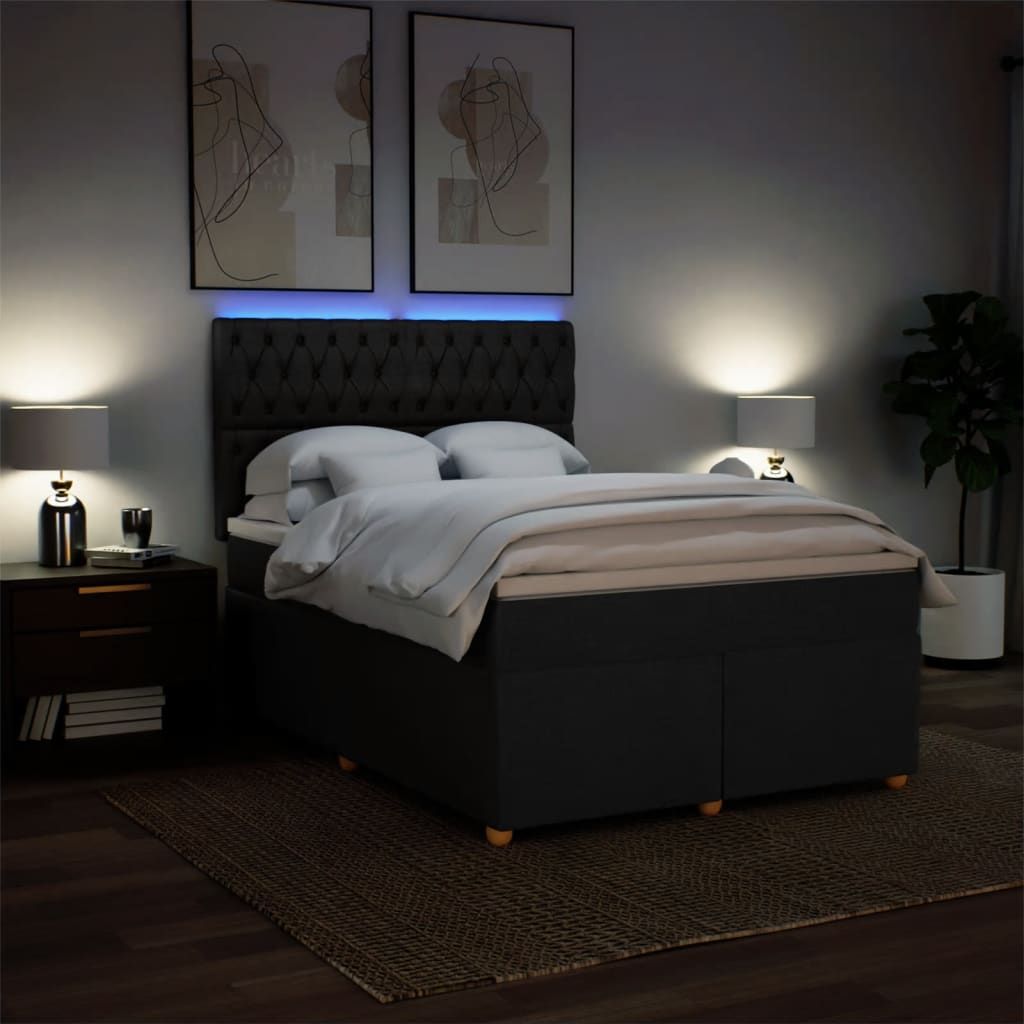 Giroletto a Molle con Materasso Nero 140x200 cm in Tessuto