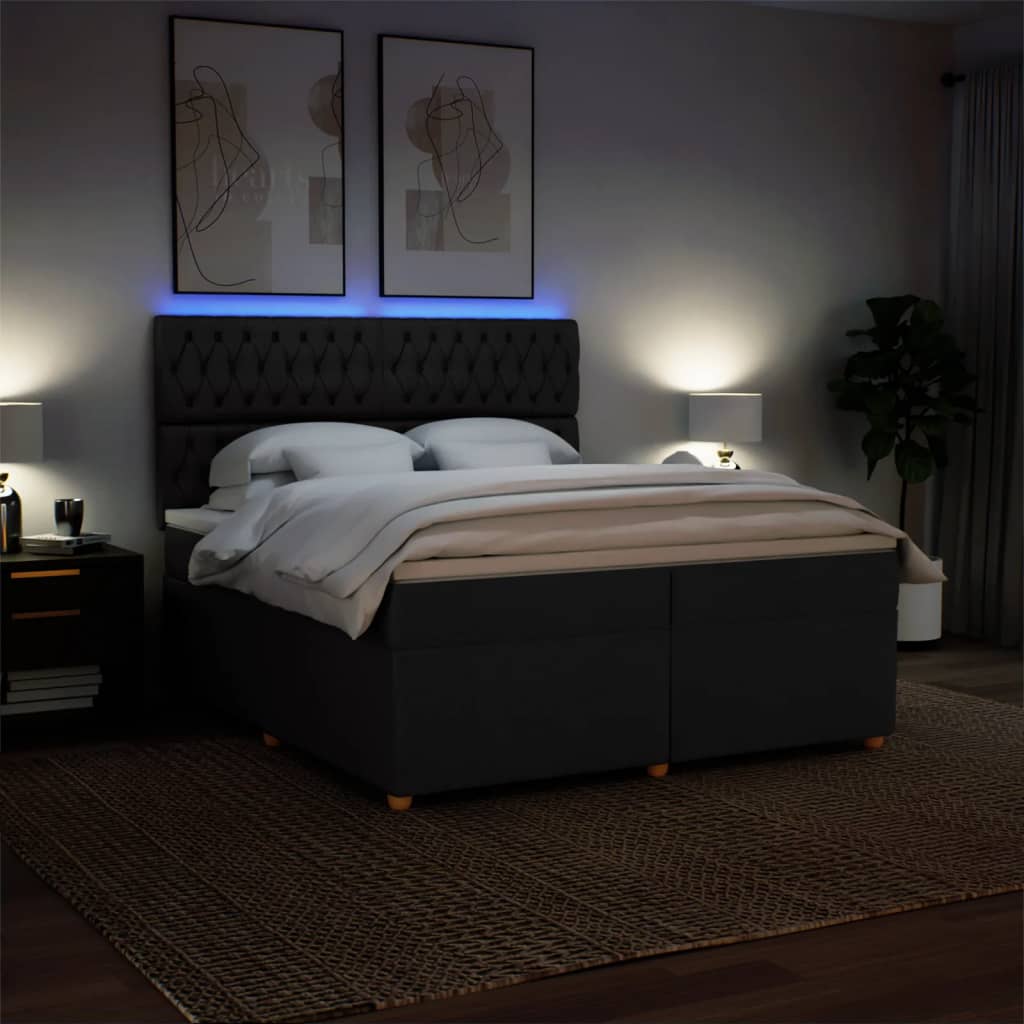Giroletto a Molle con Materasso Nero 200x200 cm in Tessuto