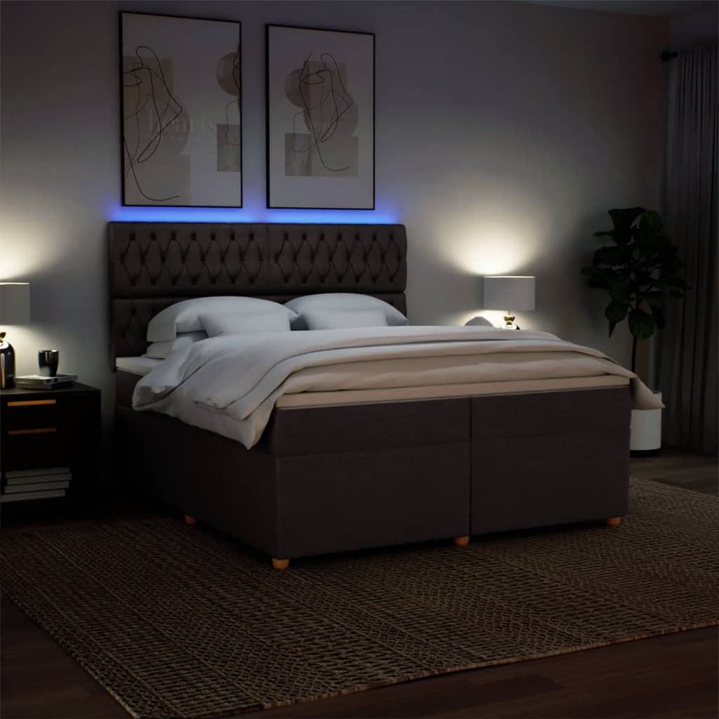 Giroletto a Molle con Materasso Marrone Scuro 200x200cm Tessuto