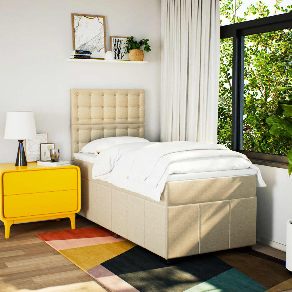 Giroletto a Molle con Materasso Crema 90x190 cm in Tessuto