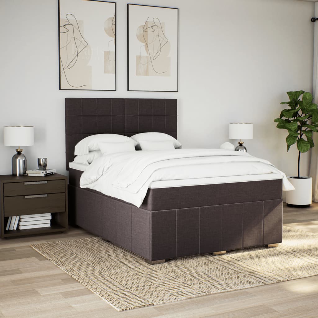Giroletto a Molle con Materasso Marrone Scuro 140x200cm Tessuto