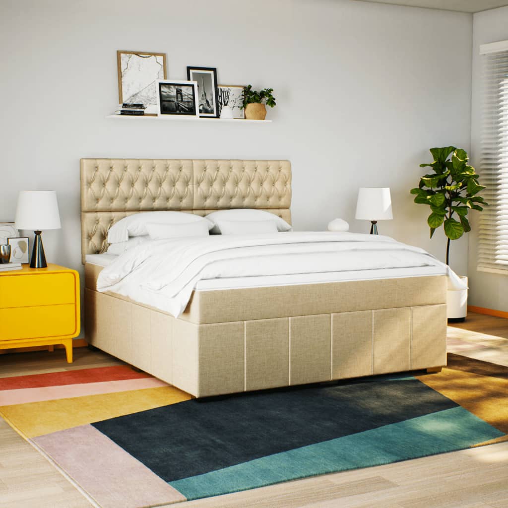 Giroletto a Molle con Materasso Crema 180x200 cm in Tessuto