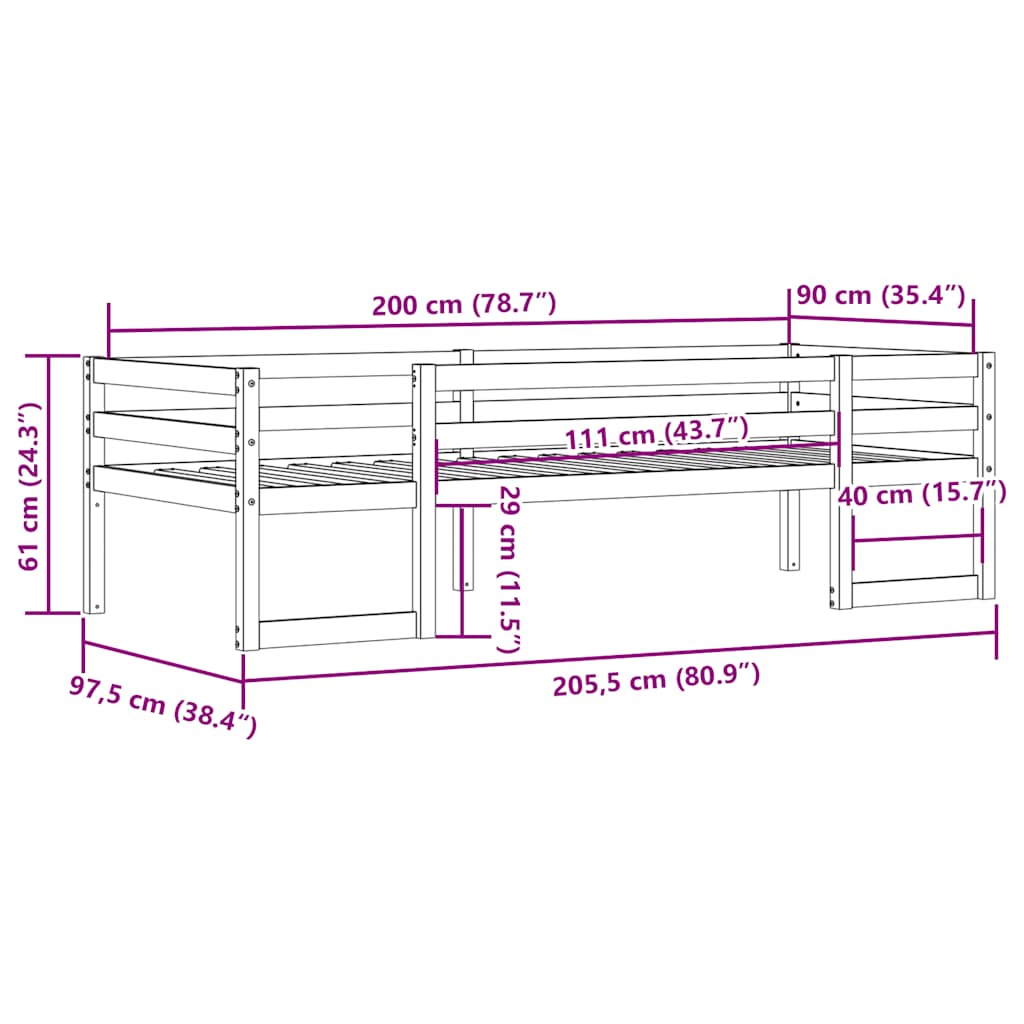 Giroletto per Bambini Marrone Cera 90x200cm Legno Massello Pino | homemem39