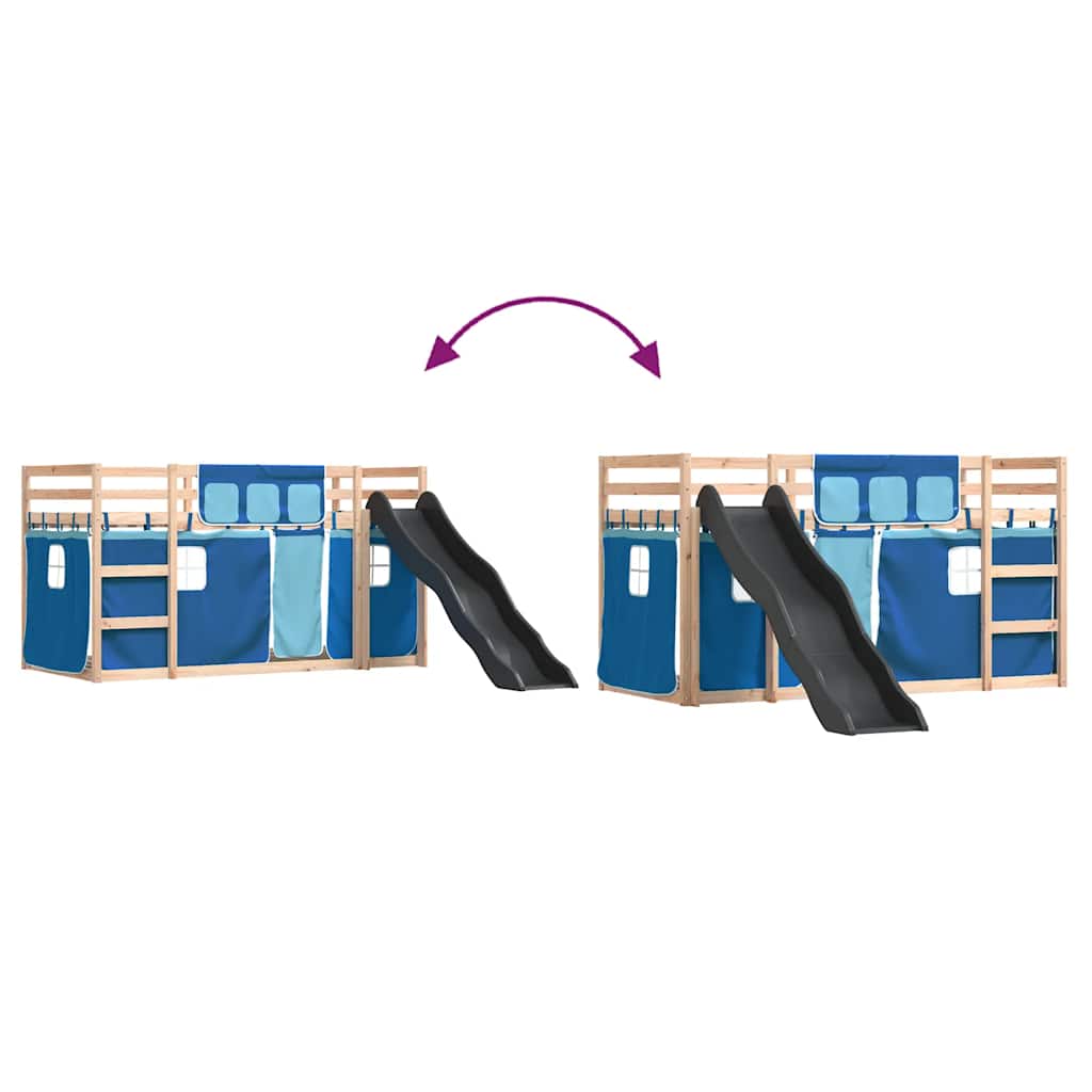 Letto a Castello con Scivolo e Tende Blu 80x200 cm | homemem39