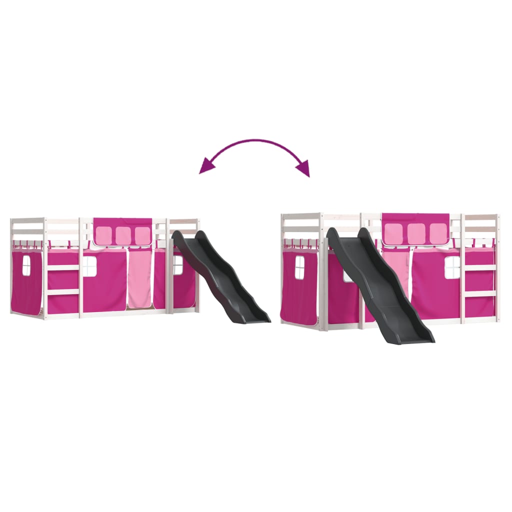 Letto a Castello con Scivolo e Tende Rosa 80x200 cm - homemem39