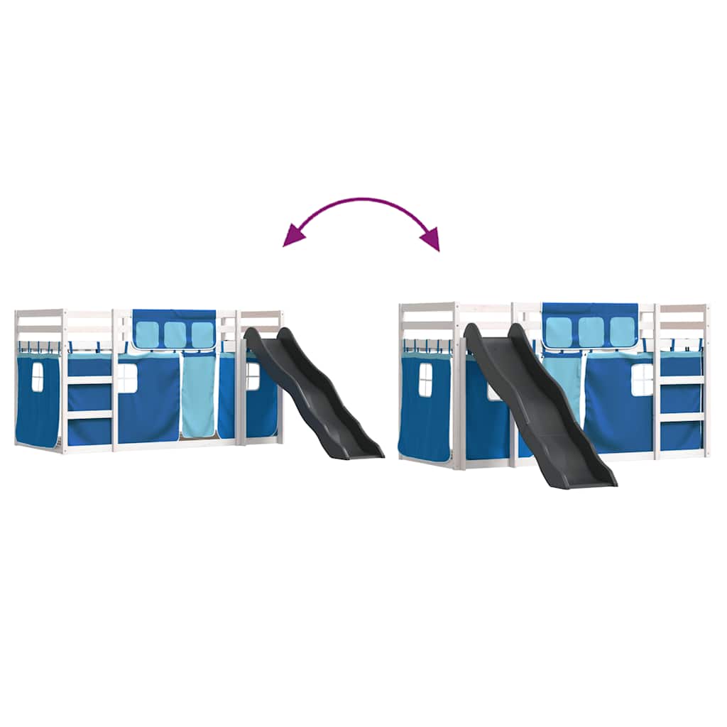 Letto a Castello con Scivolo e Tende Blu 90x190 cm | homemem39