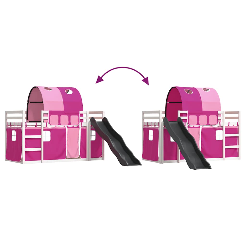Letto a Castello con Scivolo e Tende Rosa 90x200 cm | homemem39