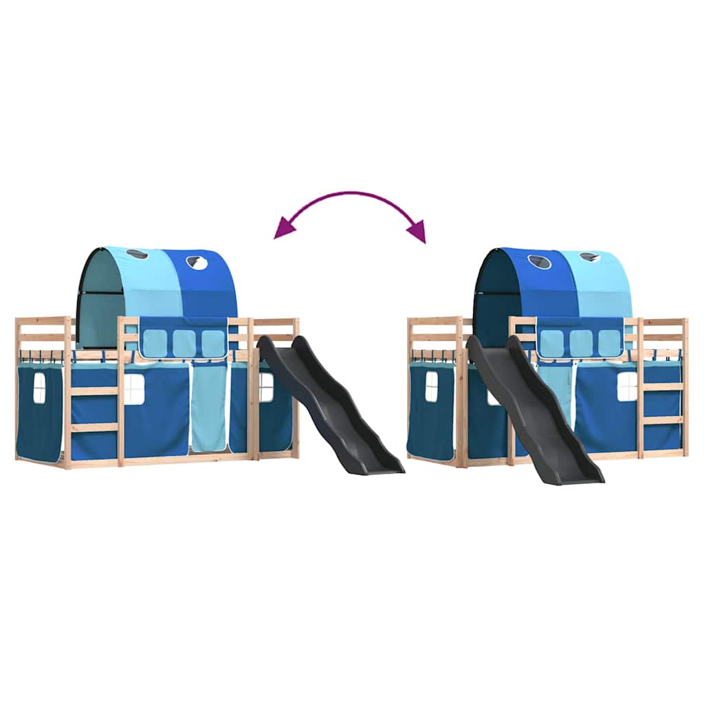 Letto a Castello con Scivolo e Tende Blu 80x200 cm | homemem39