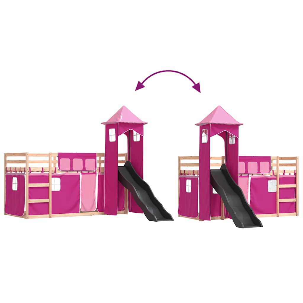 Letto a Castello con Scivolo e Tende Rosa 90x190 cm | homemem39