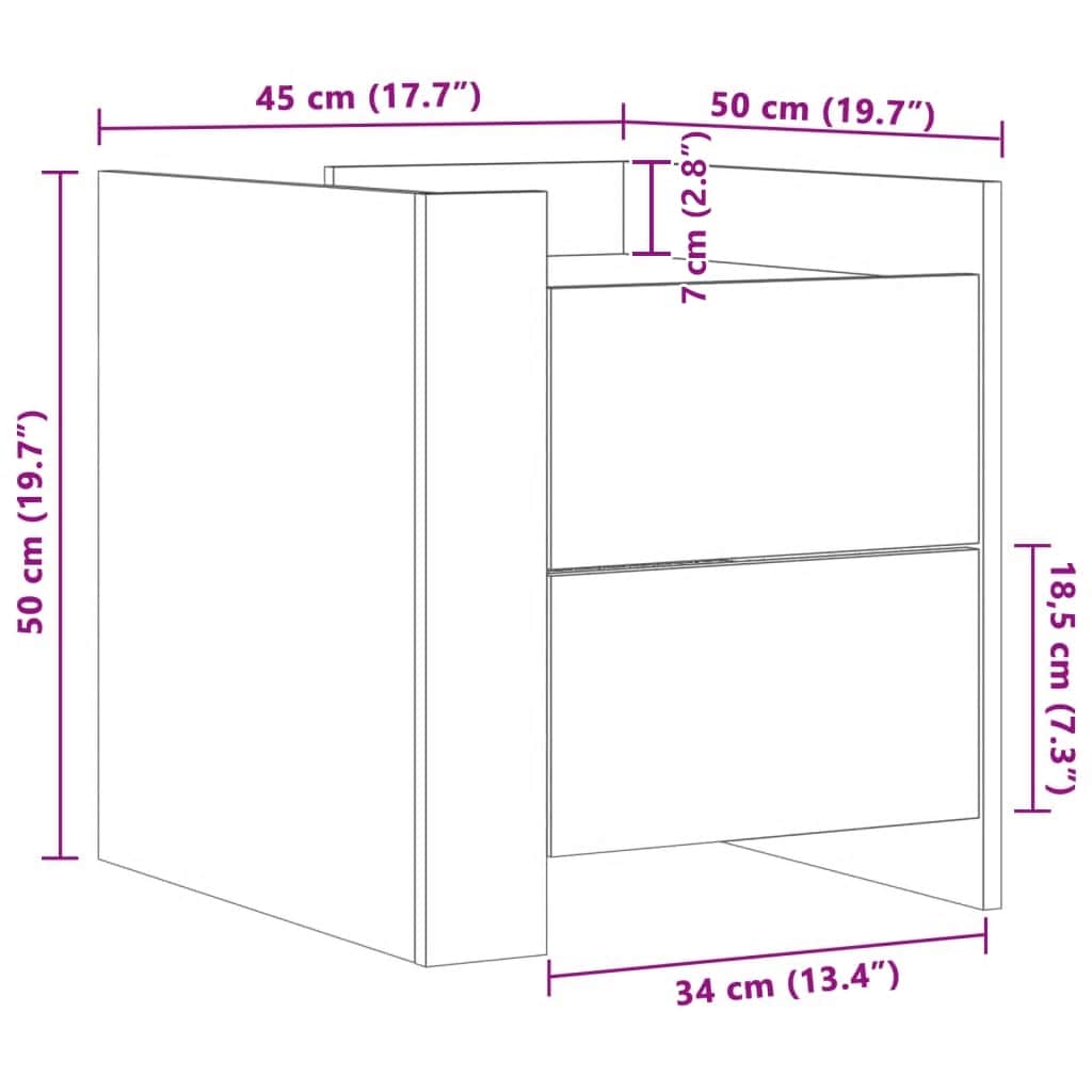 Comodino Rovere Fumo 45x50x50 cm in Truciolato