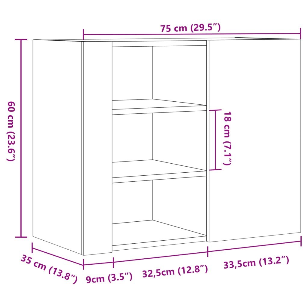 Armadietto a Muro Grigio Cemento 75x35x60 cm in Truciolato | homemem39