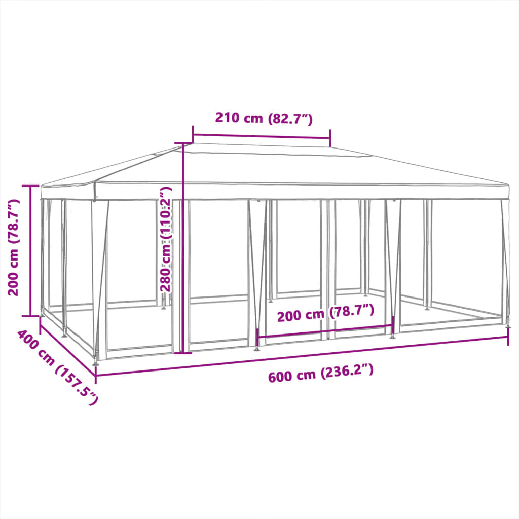 Tenda per Feste con 10 Pareti Laterali in Rete Bianca 6x4m HDPE | homemem39