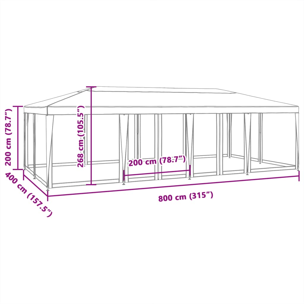 Tenda per Feste con 12 Pareti Laterali in Rete Blu 8x4 m HDPE | homemem39