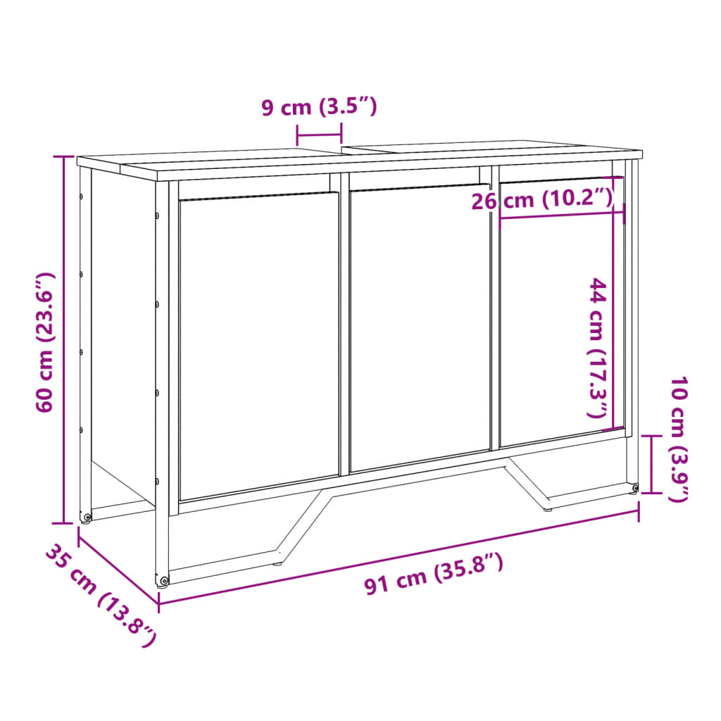 Mobile Lavabo Bagno Rovere Fumo 91x35x60 cm in Truciolato