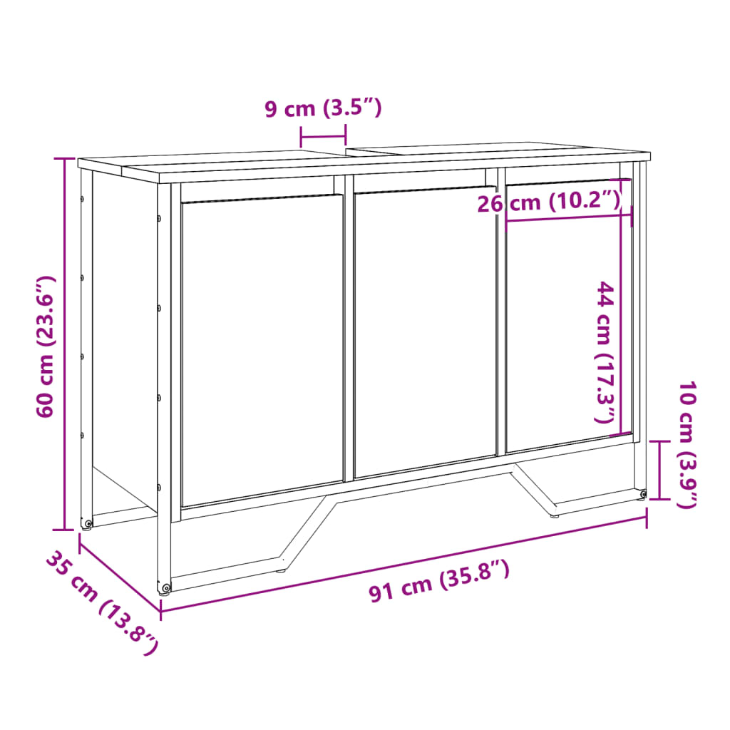 Mobile Lavabo Bagno Grigio Sonoma 91x35x60 cm in Truciolato | homemem39