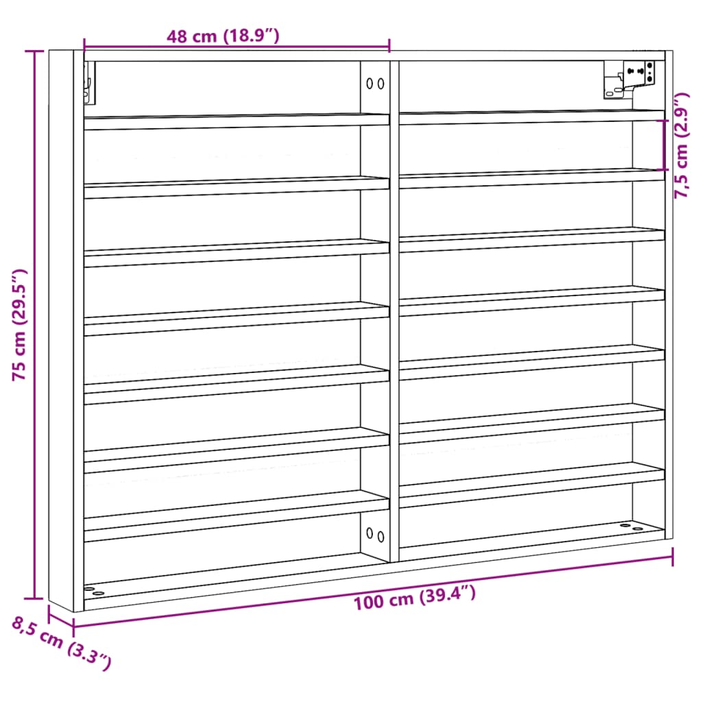 Armadietto Vetrina Rovere Fumo 100x8,5x75 cm Legno Multistrato | homemem39