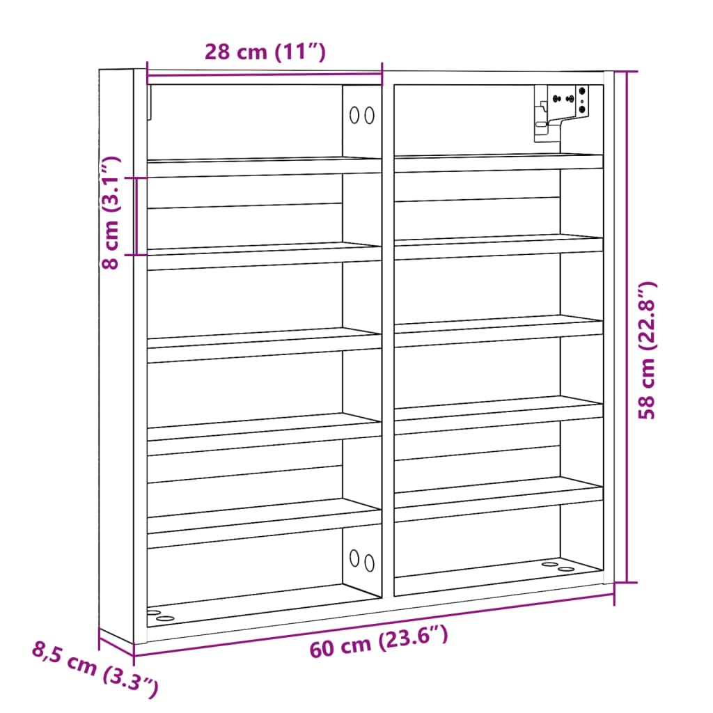 Armadietto Vetrina Rovere Marrone 60x8,5x58cm Legno Multistrato | homemem39