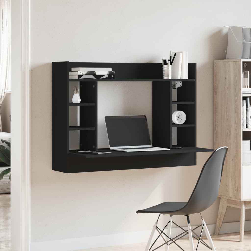 Scrivania a Parete Nera 105x48x75 cm in Legno Multistrato - homemem39