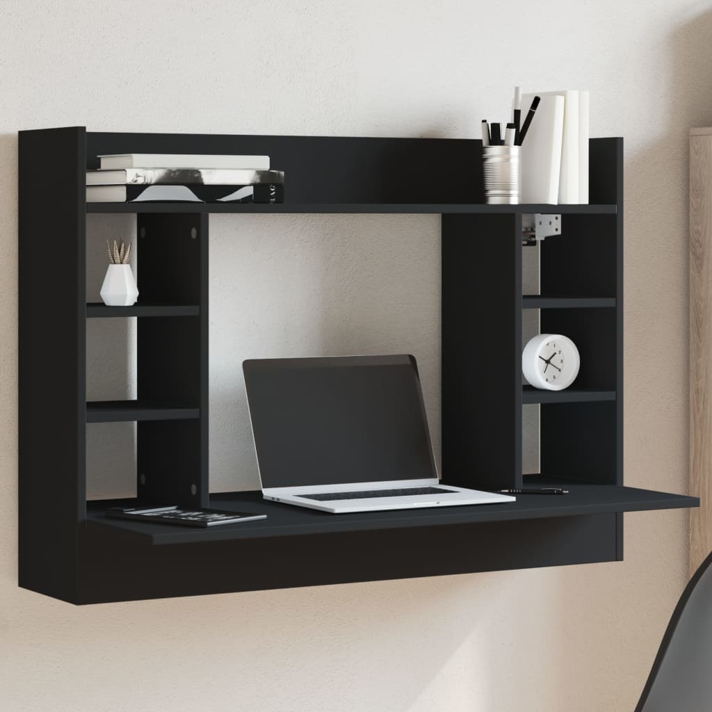 Scrivania a Parete Nera 105x48x75 cm in Legno Multistrato - homemem39