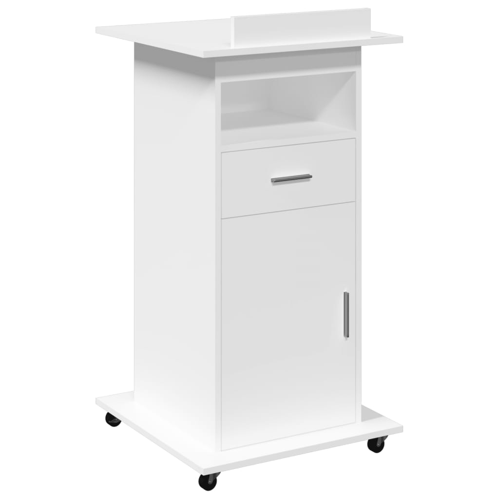 Leggio con Ruote e Cassetto Bianco 55x55x107 cm in Multistrato - homemem39