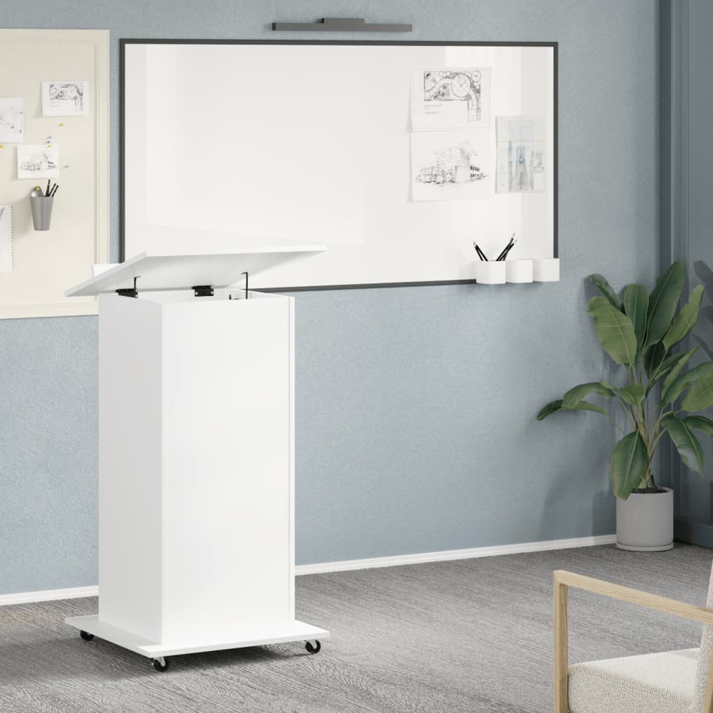 Leggio con Ruote e Cassetto Bianco 55x55x107 cm in Multistrato - homemem39