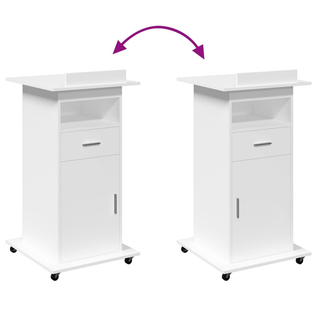 Leggio con Ruote e Cassetto Bianco 55x55x107 cm in Multistrato - homemem39