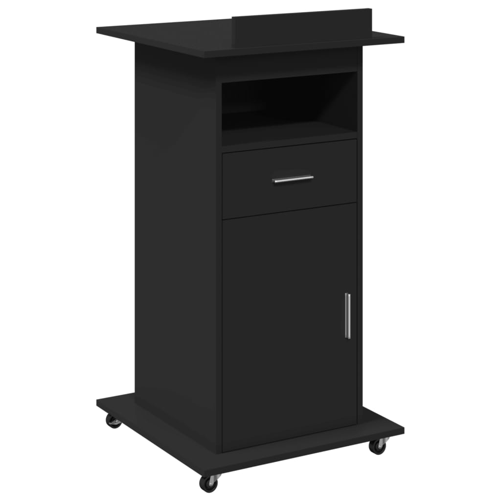Leggio con Ruote e Cassetto Nero 55x55x107 cm in Multistrato - homemem39