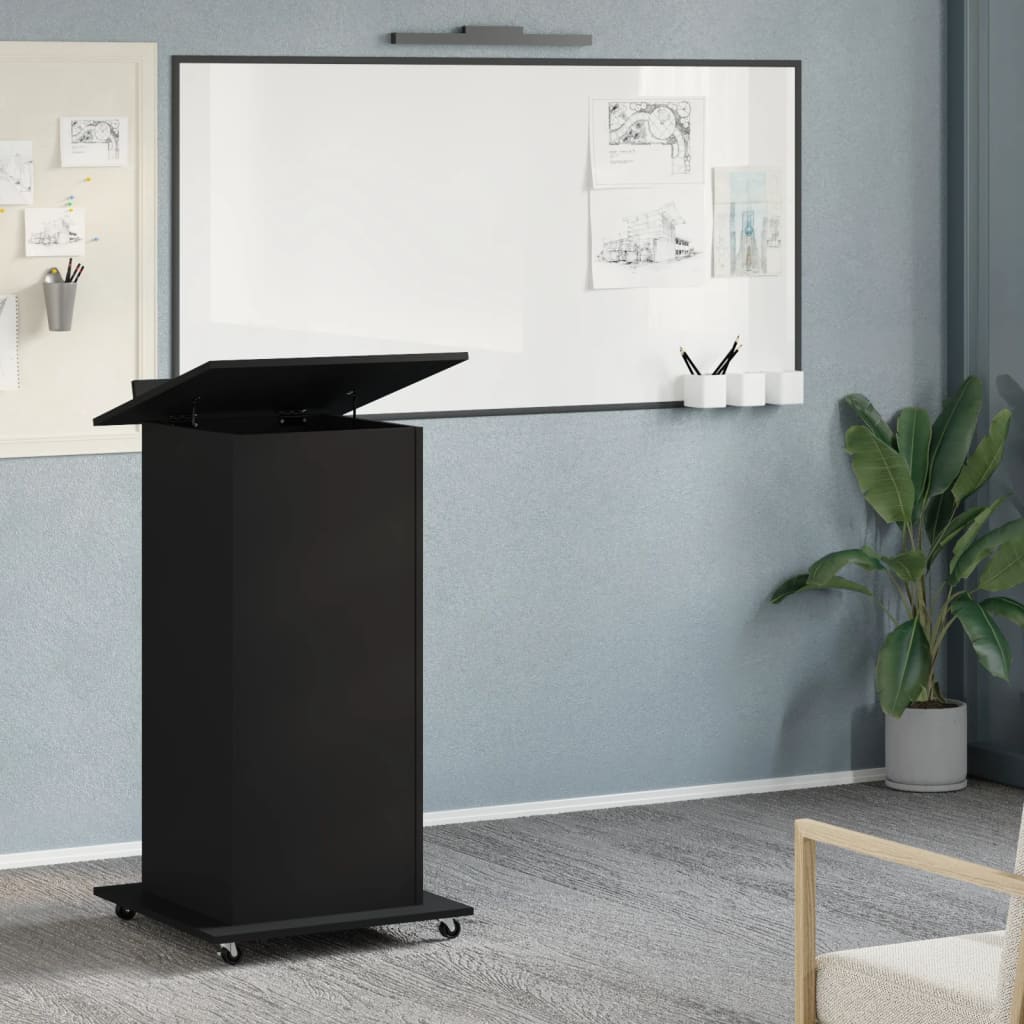 Leggio con Ruote e Cassetto Nero 55x55x107 cm in Multistrato - homemem39