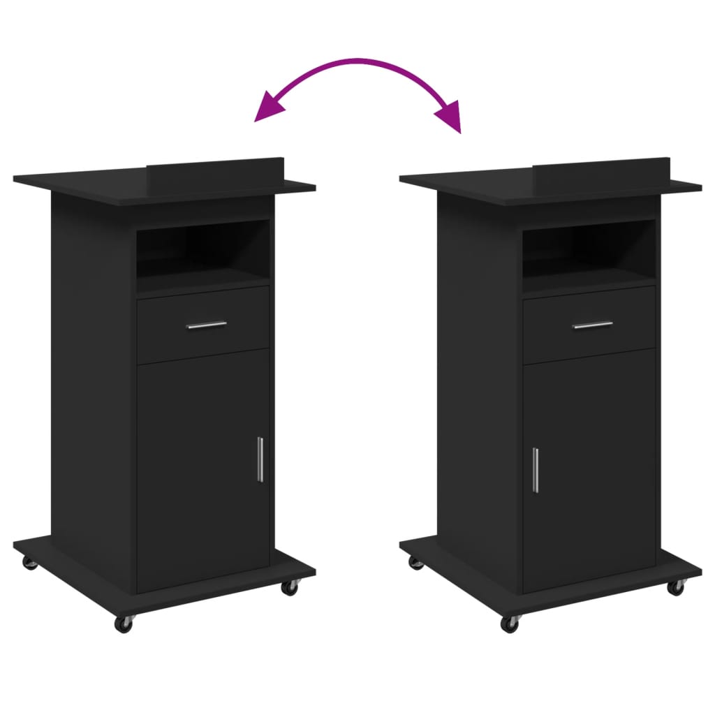 Leggio con Ruote e Cassetto Nero 55x55x107 cm in Multistrato - homemem39