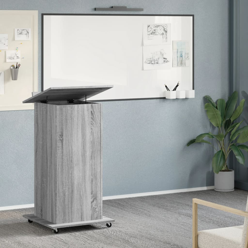 Leggio con Ruote Cassetto Grigio Sonoma 55x55x107cm Multistrato - homemem39