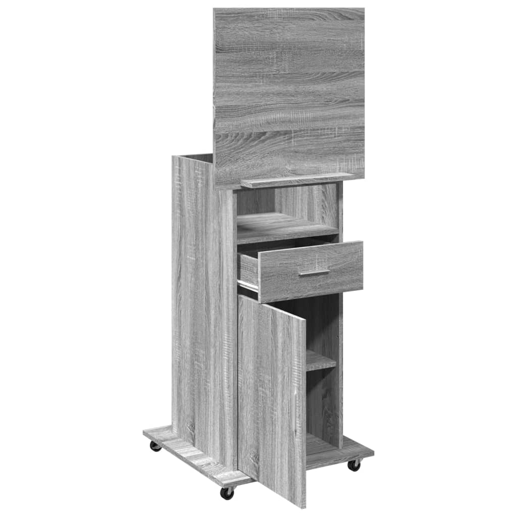 Leggio con Ruote Cassetto Grigio Sonoma 55x55x107cm Multistrato - homemem39