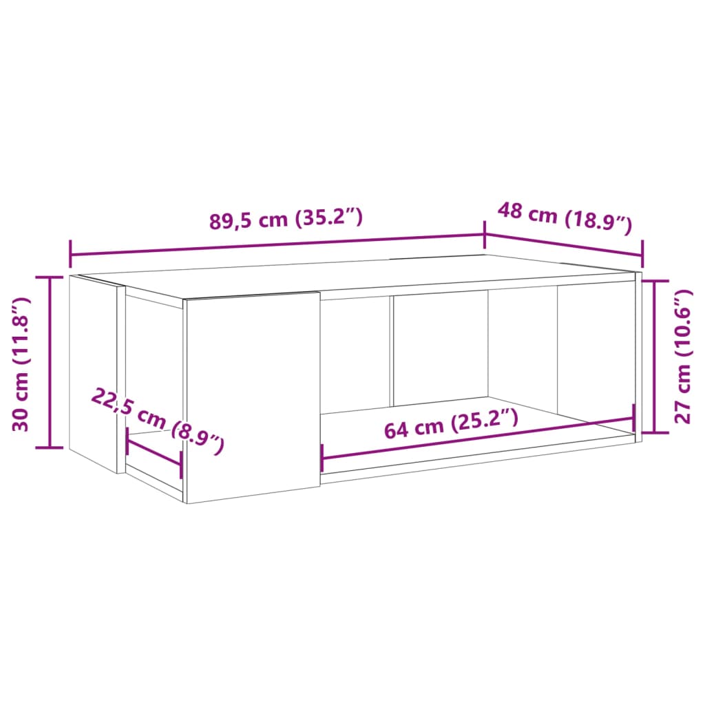 Tavolino Salotto Grigio Sonoma 89,5x48x30 cm Legno Multistrato