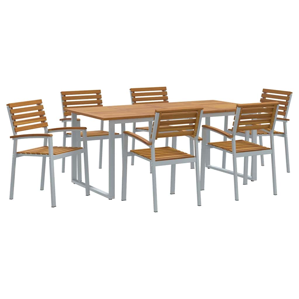 Set da Pranzo per Giardino 7 pcs Grigio e marrone
