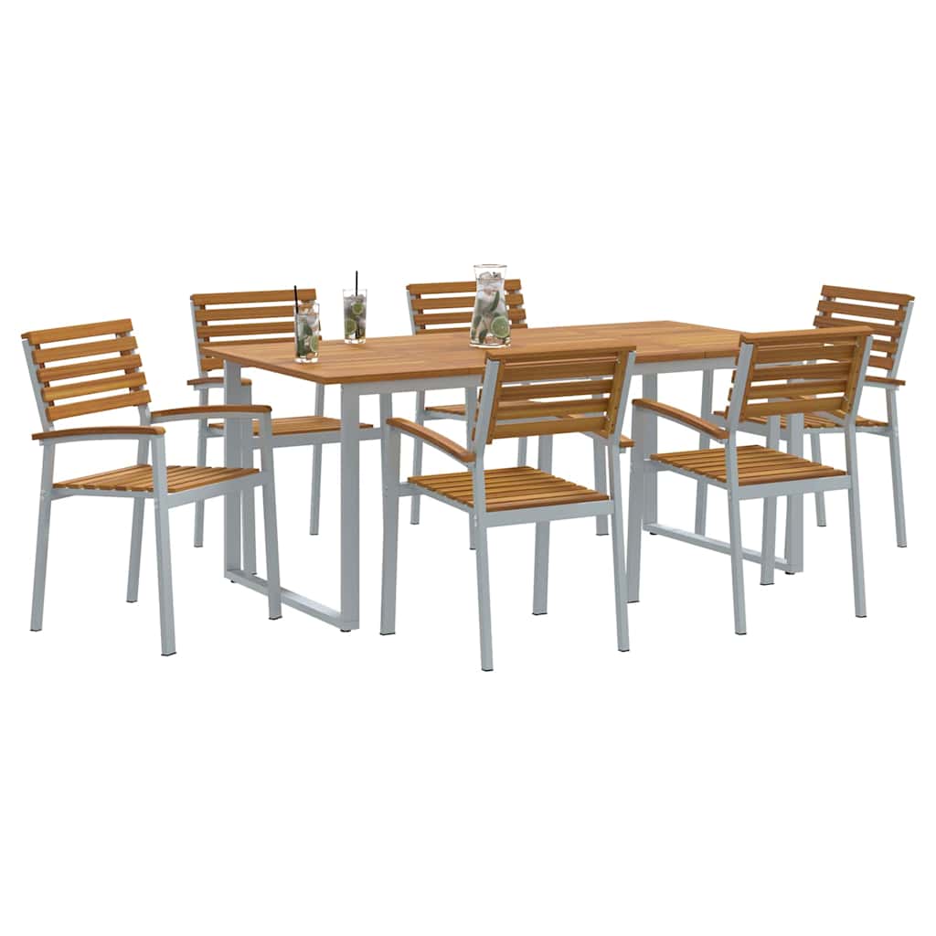 Set da Pranzo per Giardino 7 pcs Grigio e marrone