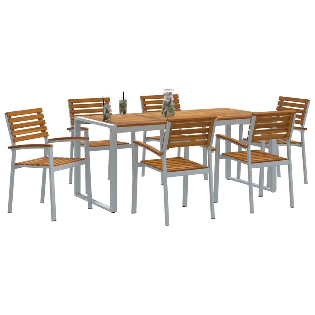 Set da Pranzo per Giardino 7 pcs Grigio e marrone