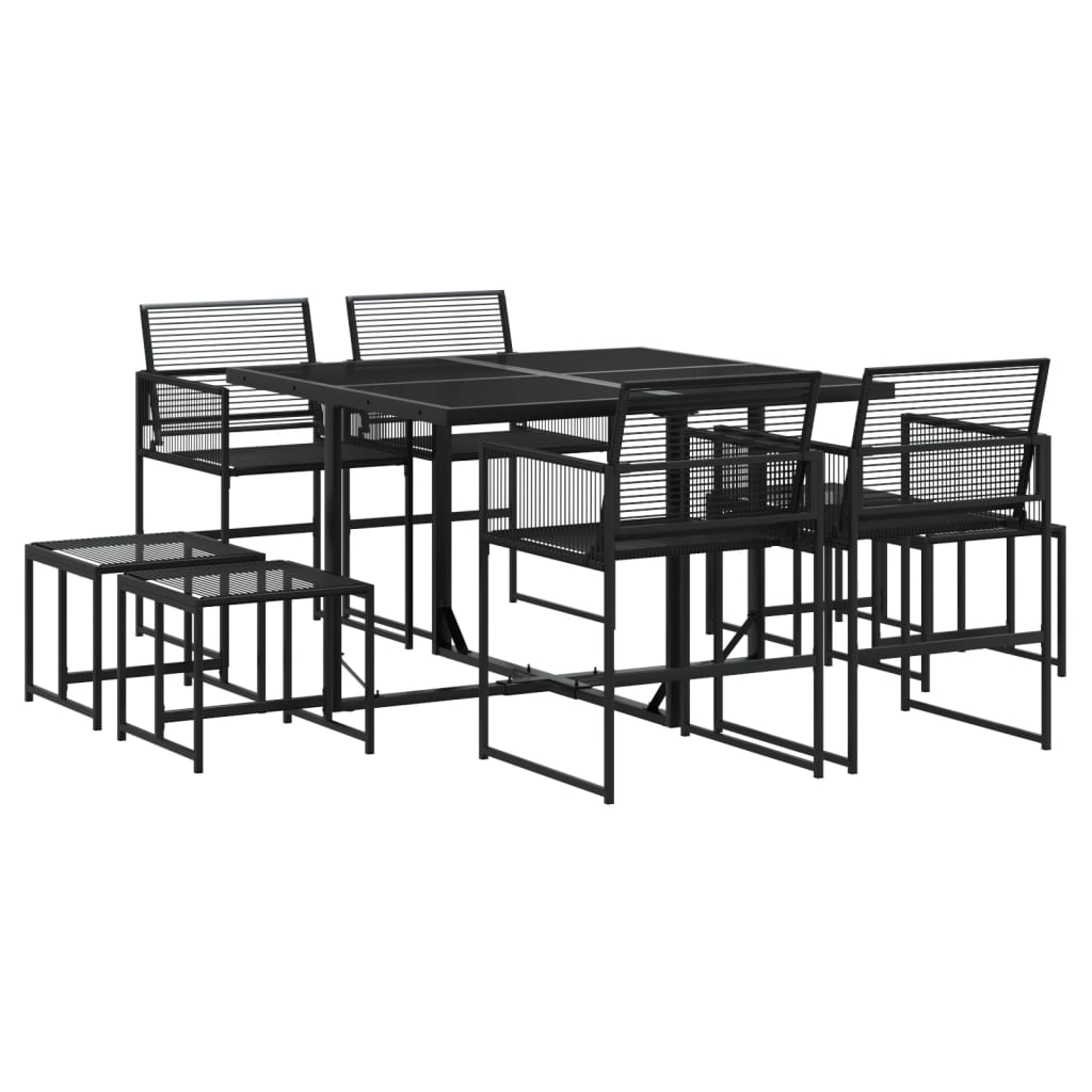 Set da Pranzo da Giardino 9 pz Nero in Polyrattan