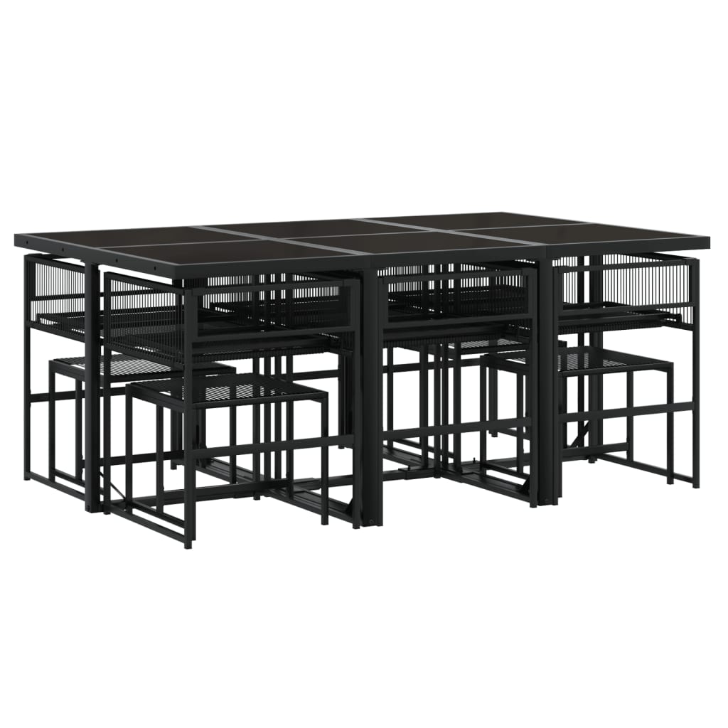 Set da Pranzo da Giardino 11 pz in Polyrattan Nero