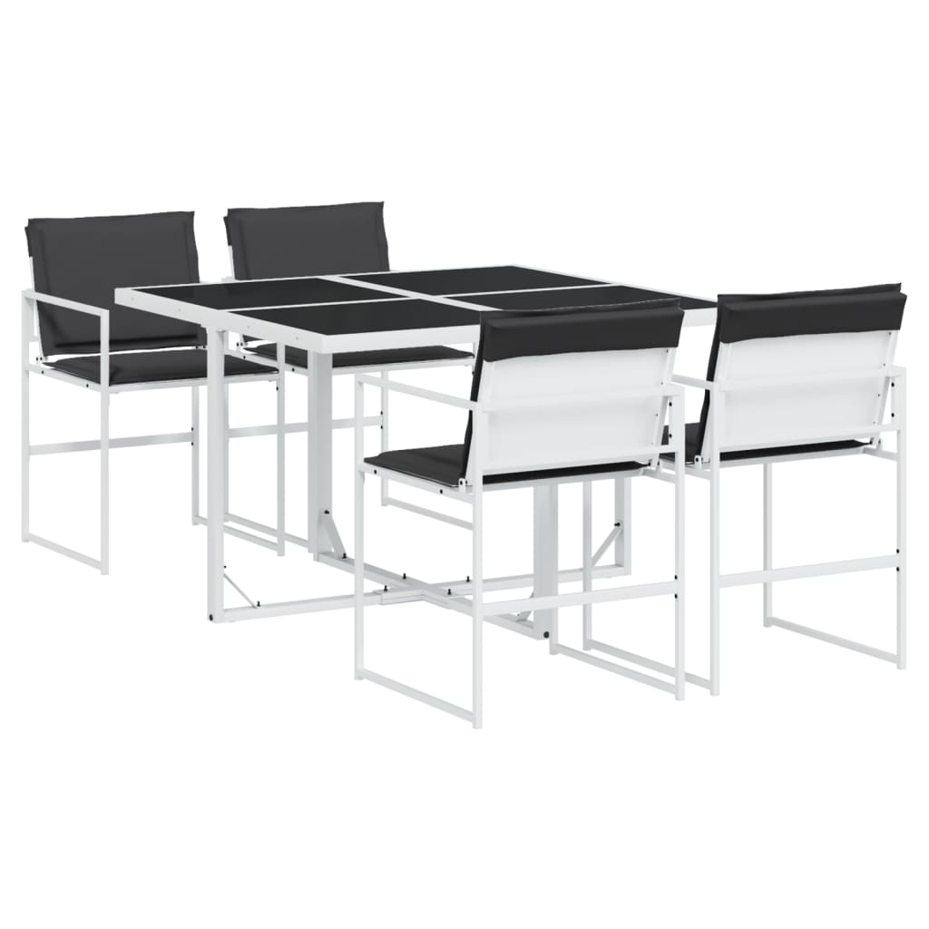 Set da Pranzo da Giardino 5 pz con Cuscini Bianco in Textilene