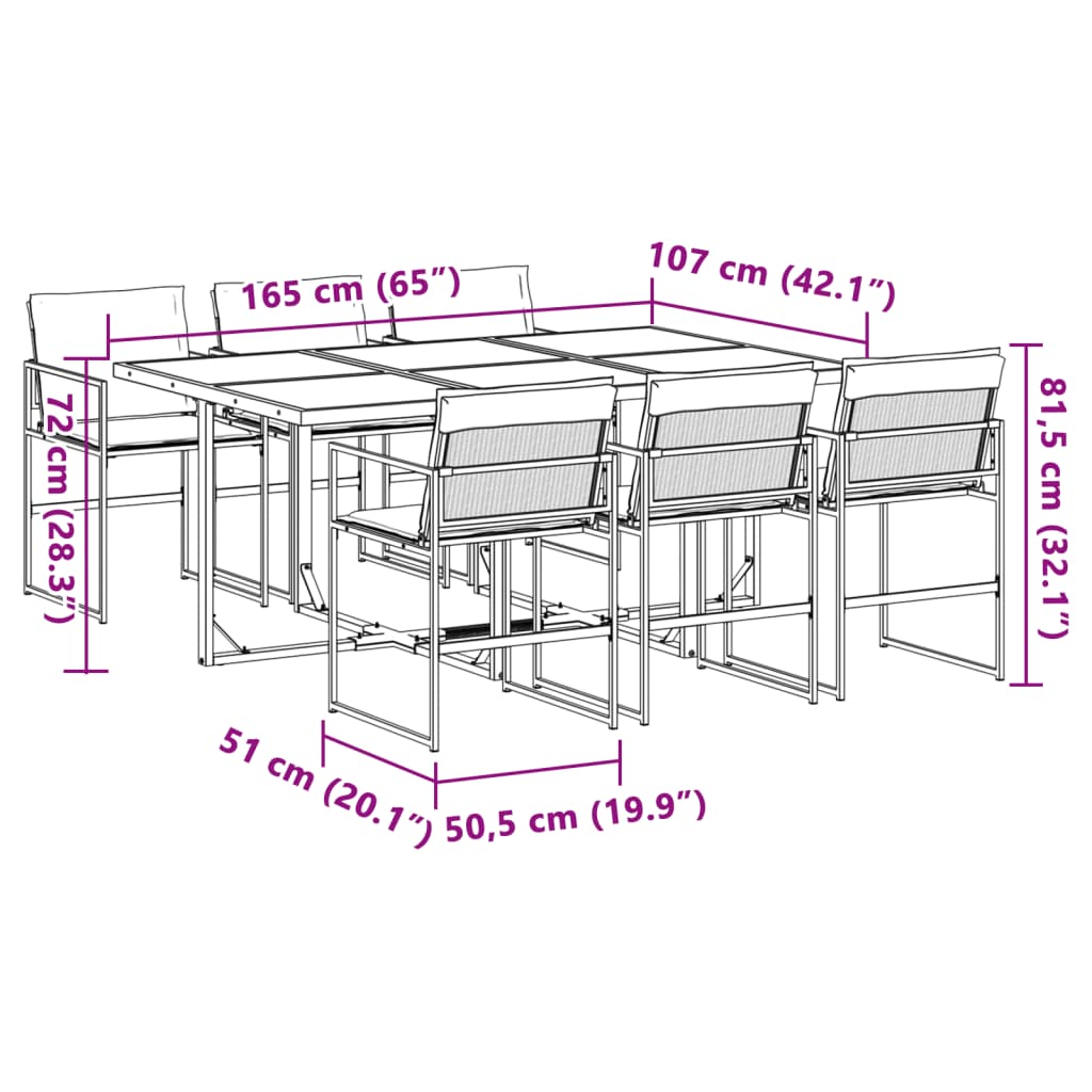 Set da Pranzo da Giardino 7 pz con Cuscini Bianco in Textilene