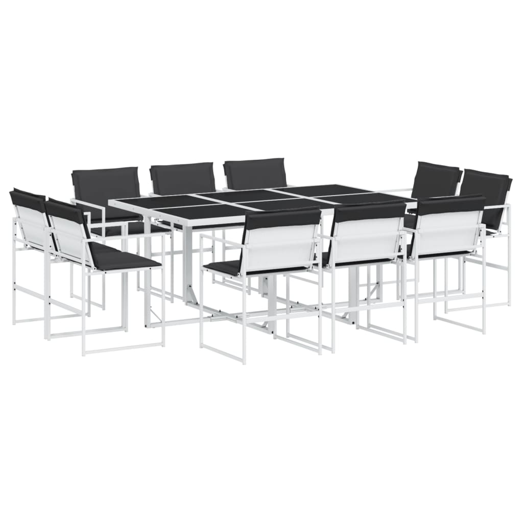 Set da Pranzo da Giardino 11 pz con Cuscini Bianco in Textilene