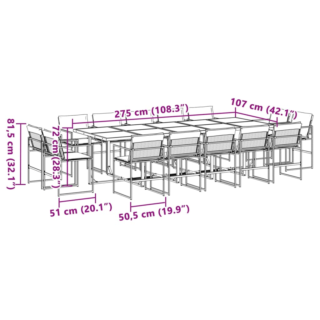 Set da Pranzo da Giardino 15 pz con Cuscini Bianco in Textilene | homemem39