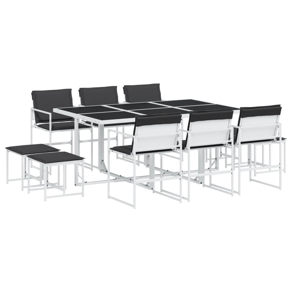 Set da Pranzo da Giardino 11 pz con Cuscini Bianco in Textilene