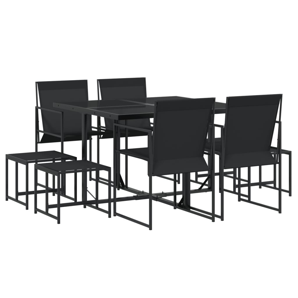 Set da Pranzo da Giardino 9 pz Nero in Textilene