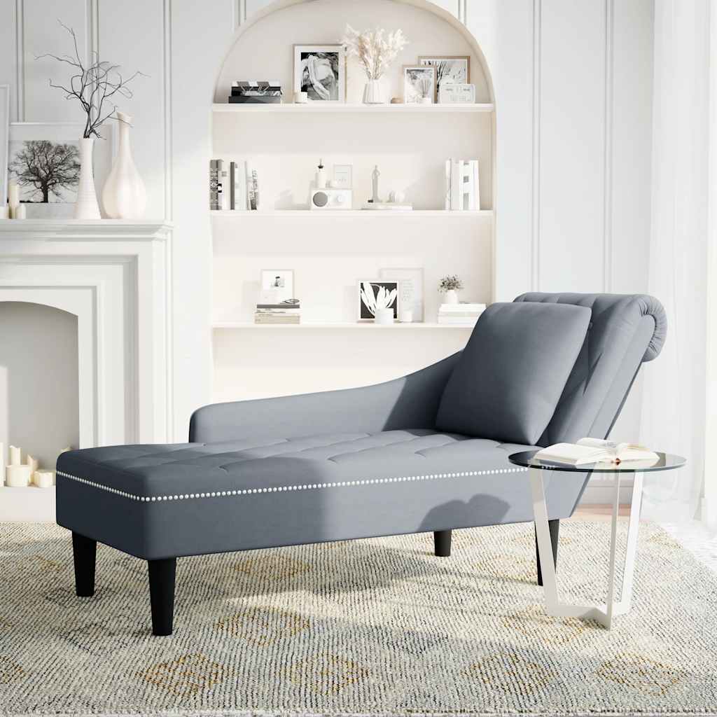 Sdraio con Cuscino e Bracciolo Destro in Velluto Grigio Scuro - homemem39